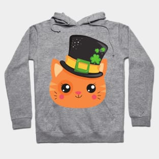 Saint Patrick's Day Cat, Orange Cat, Lucky Clovers Hoodie